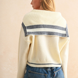 Sailor Style Sweater Cardigan - Off White/Navy, Women's Tops Collection