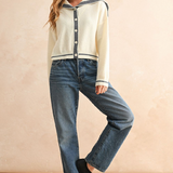 Sailor Style Sweater Cardigan - Off White/Navy, Women's Tops Collection