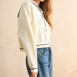 Sailor Style Sweater Cardigan - Off White/Navy, Women's Tops Collection