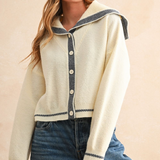 Sailor Style Sweater Cardigan - Off White/Navy, Women's Tops Collection