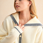 Sailor Style Sweater Cardigan - Off White/Navy, Women's Tops Collection
