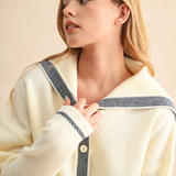 Sailor Style Sweater Cardigan - Off White/Navy, Women's Tops Collection