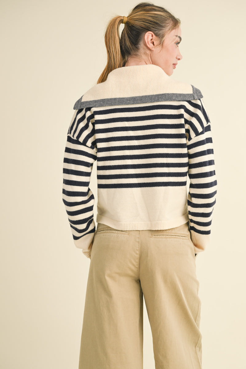 Stripe Collar Sweater Cardigan