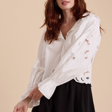 Eyelet Detail Blouse - white, womens top collection