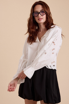 Eyelet Detail Blouse - white, womens top collection