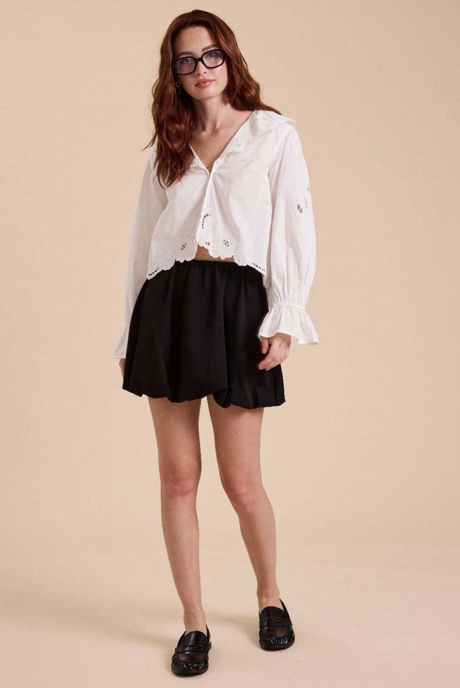 Eyelet Detail Blouse - white, womens top collection