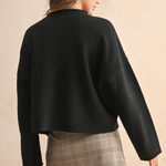 Lace Trim Knit Cardigan - black with white lace trim, womens cardigan collection
