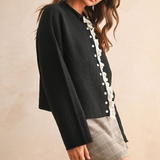 Lace Trim Knit Cardigan - black with white lace trim, womens cardigan collection