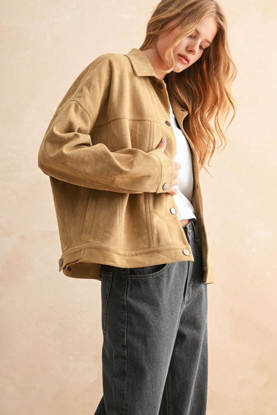 Suede Button Front Jacket - camel, womens jacket collection