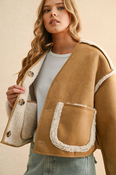 Suede With Sherpa Detail Reversible Jacket - camel, womens jacket collection