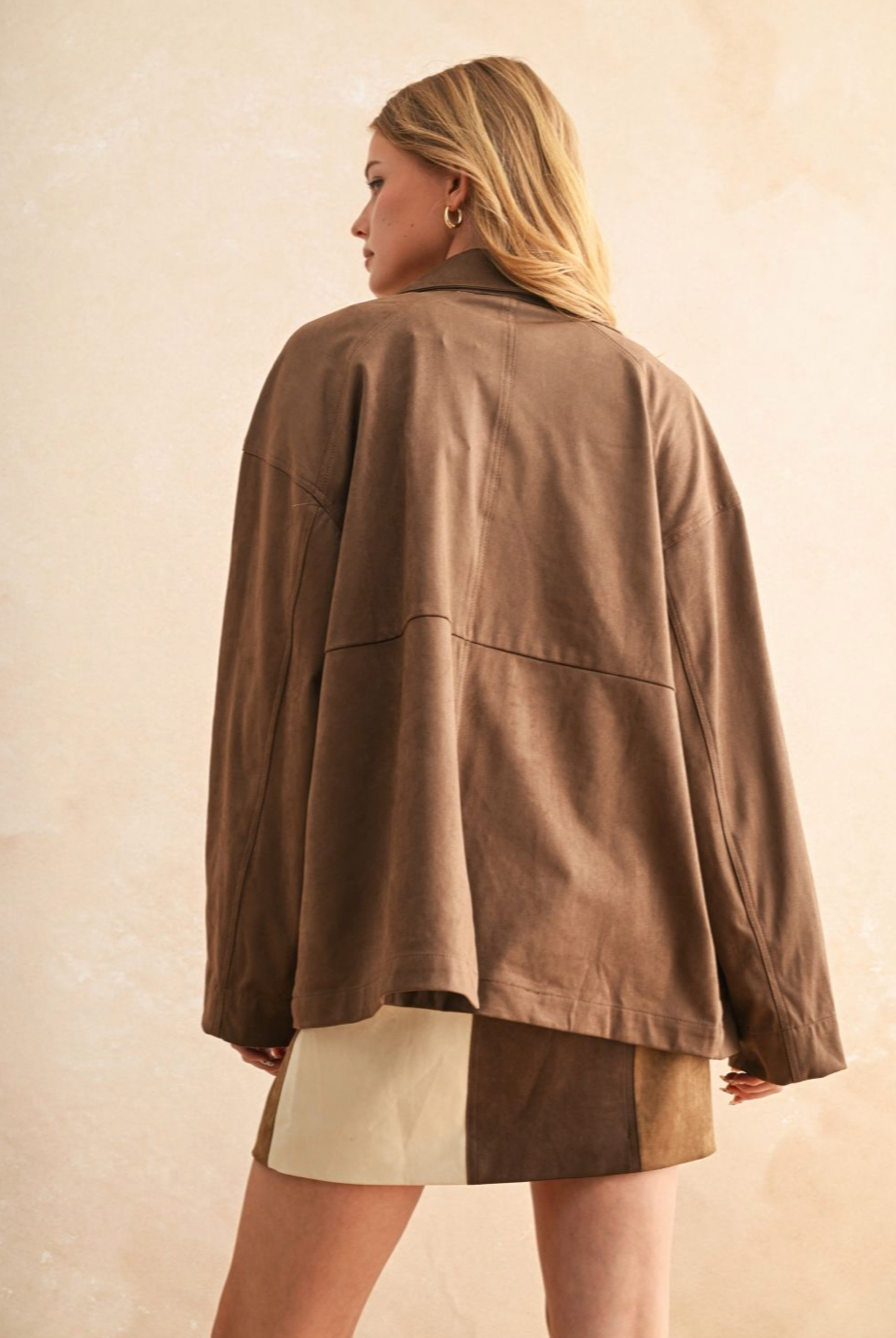 Suede Button Front Jacket - brown, womens jacket collection