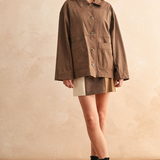 Suede Button Front Jacket - brown, womens jacket collection