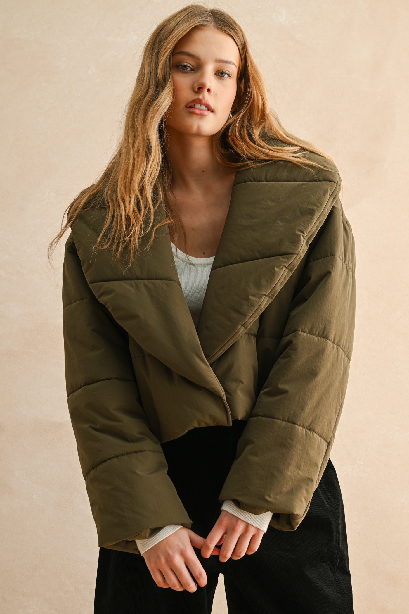 Big Collared Puffer Jacket - olive, womens jackets collection
