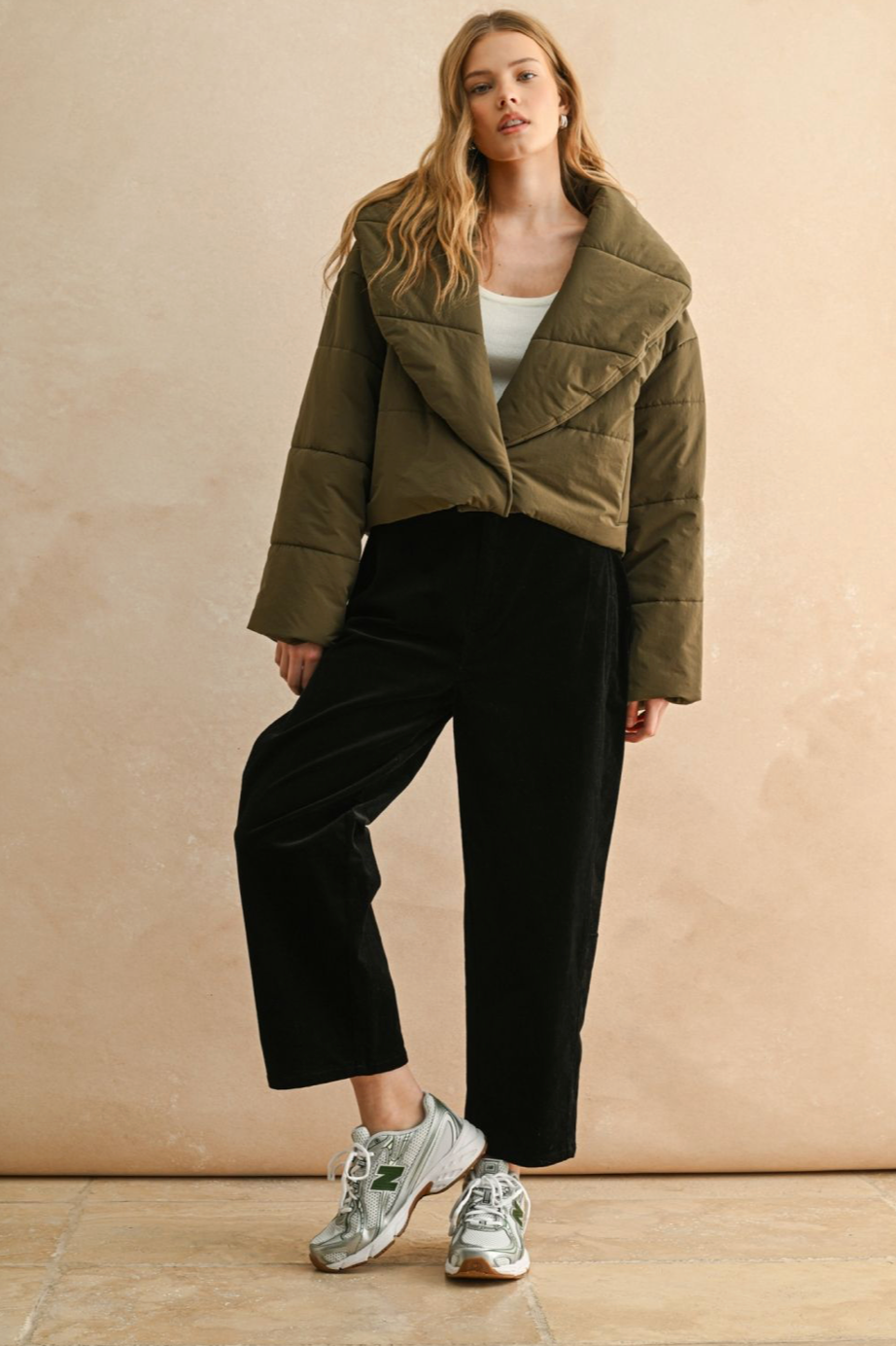 Big Collared Puffer Jacket - olive, womens jackets collection