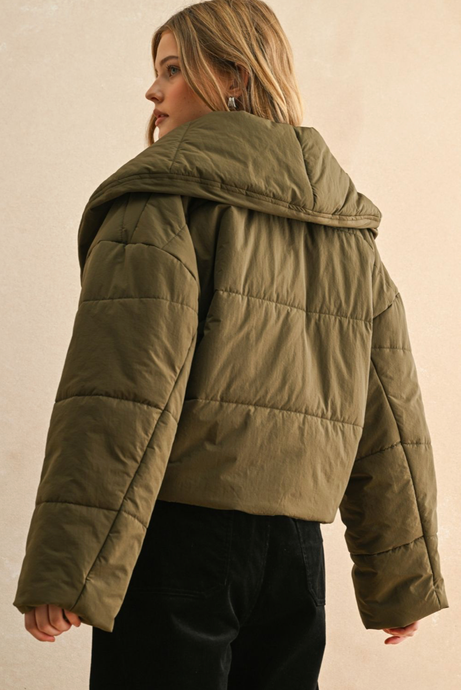 Big Collared Puffer Jacket - olive, womens jackets collection