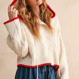 Button Up Sweater Jacket - cream/red, womens sweater collection