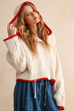 Button Up Sweater Jacket - cream/red, womens sweater collection