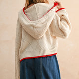 Button Up Sweater Jacket - cream/red, womens sweater collection