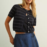 Stripe Patterned Short Sleeve Cardigan With Top