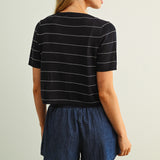 Stripe Patterned Short Sleeve Cardigan With Top