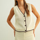 Button Front Crochet Knit Vest