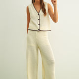 Button Front Crochet Knit Vest