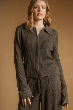 Zip Up Ribbed Knit Jacket