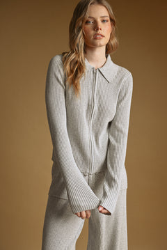 Zip Up Ribbed Knit Jacket