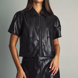 Short Sleeve Faux Leather Jacket