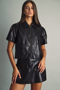 Short Sleeve Faux Leather Jacket