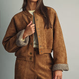 Suede With Sherpa Lined Bomber Jacket