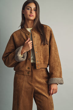Suede With Sherpa Lined Bomber Jacket