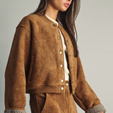 Suede With Sherpa Lined Bomber Jacket