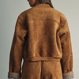 Suede With Sherpa Lined Bomber Jacket