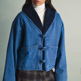 Sherpa Lined Toggle Button Denim Jacket