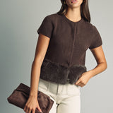 Fur Trimmed Button Front Top