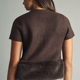 Fur Trimmed Button Front Top