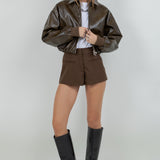 Faux Leather Bomber Jacket - olive, womens jacket collection