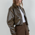 Faux Leather Bomber Jacket - olive, womens jacket collection