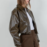 Faux Leather Bomber Jacket - olive, womens jacket collection