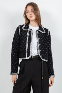 Tweed Affect Button Down Jacket - Black Multi, Women's Jackets Collection