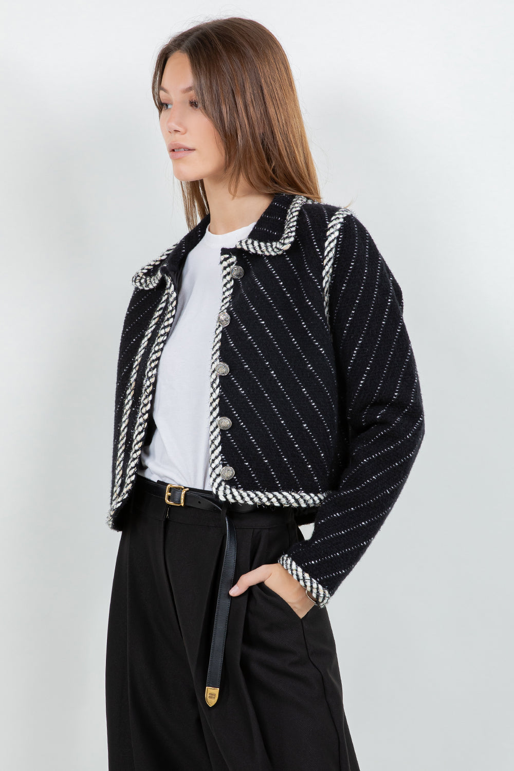 Tweed Affect Button Down Jacket - Black Multi, Women's Jackets Collection