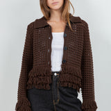 Fringe Detail Button Down Cardigan - brown, womens cardigan collection