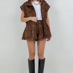 Suede Cargo Oversized Vest - brown, womens vest collection