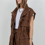 Suede Cargo Oversized Vest - brown, womens vest collection