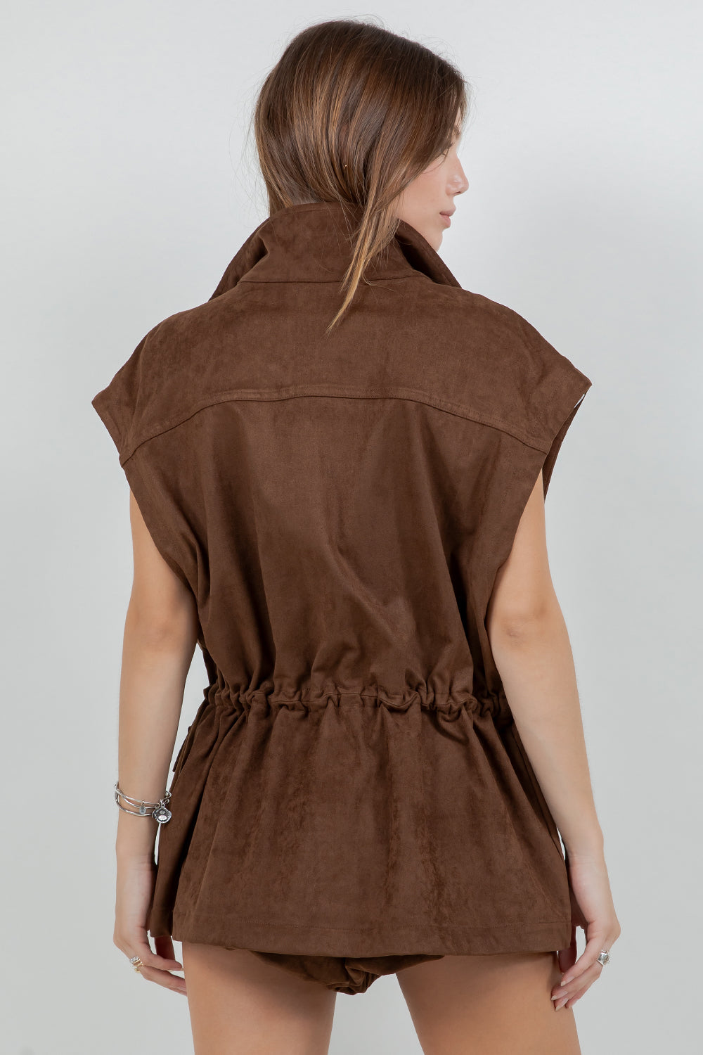 Suede Cargo Oversized Vest - brown, womens vest collection