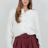 Fuzzy Knit Cardigan Sweater - WHITE, WOMENS CARDIGAN COLLECTION