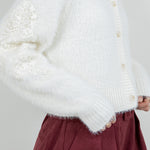 Fuzzy Knit Cardigan Sweater - WHITE, WOMENS CARDIGAN COLLECTION