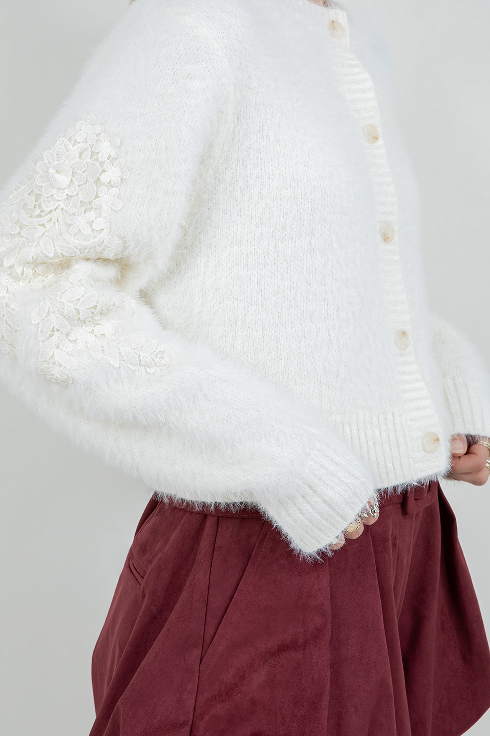 Fuzzy Knit Cardigan Sweater - WHITE, WOMENS CARDIGAN COLLECTION