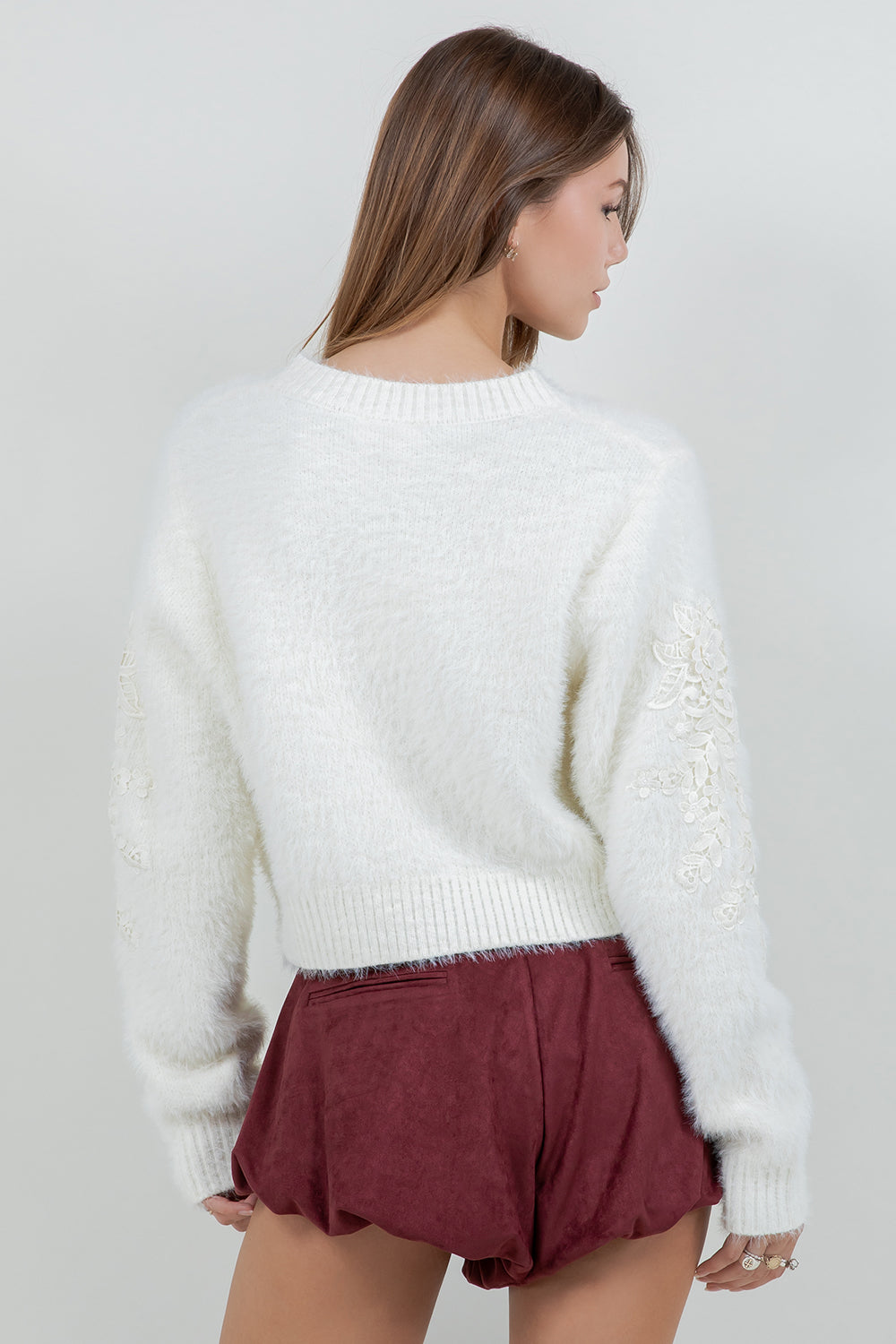 Fuzzy Knit Cardigan Sweater - WHITE, WOMENS CARDIGAN COLLECTION